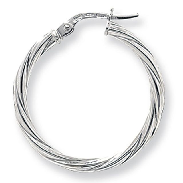 Buy 9ct White Gold Large Twist Hoop Earrings by World of Jewellery