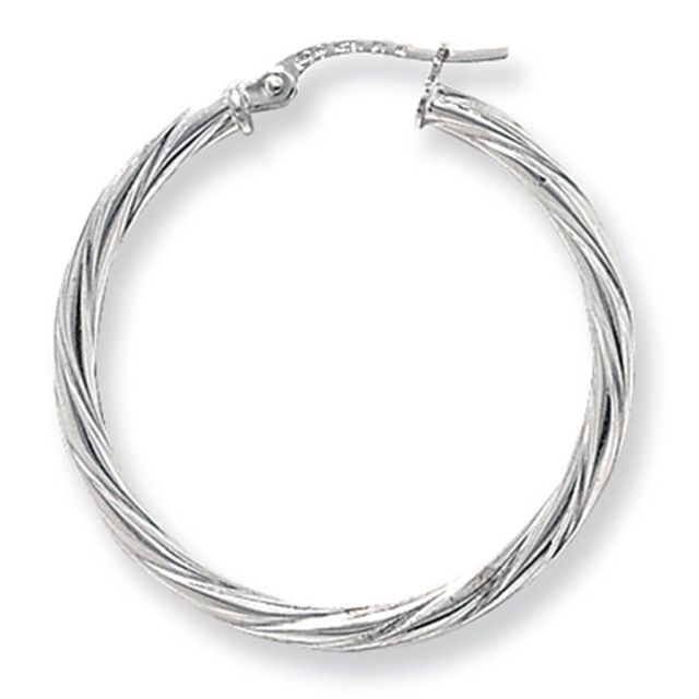 Buy 9ct White Gold Extra Large Twist Hoop Earrings by World of Jewellery