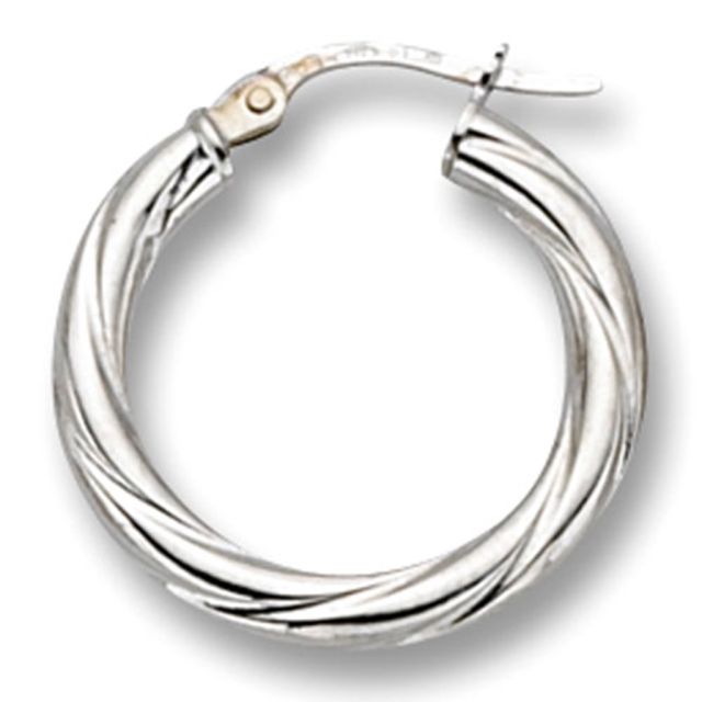 Buy 9ct White Gold Small Twist Hoop Earrings by World of Jewellery