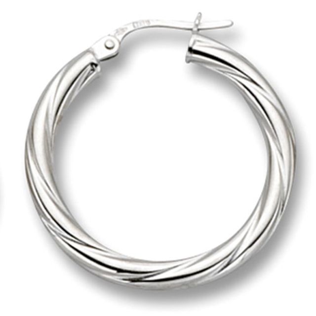 Buy 9ct White Gold Medium Twist Hoop Earrings by World of Jewellery