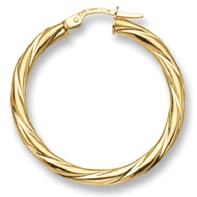 Buy 9ct Yellow Gold Large Twist Hoop Earrings by World of Jewellery