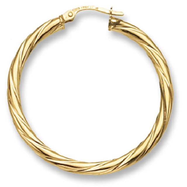 Buy 9ct Yellow Gold Extra Large Twist Hoop Earrings by World of Jewellery