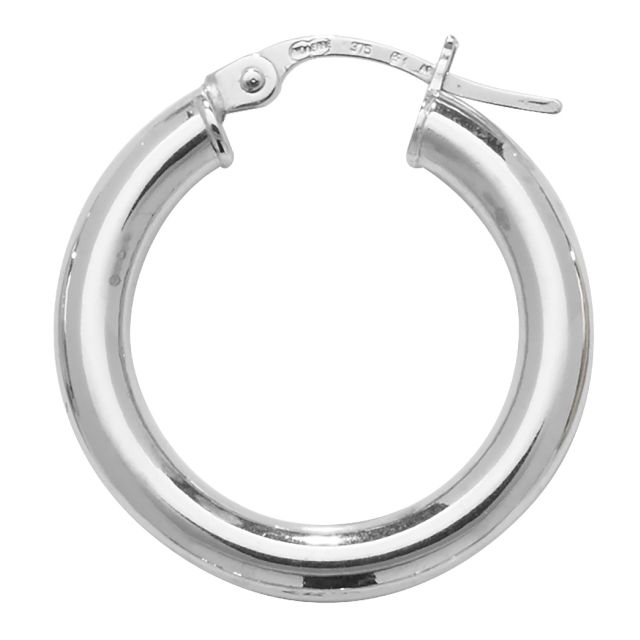 Buy 9ct White Gold Large Plain Hoop Earrings by World of Jewellery