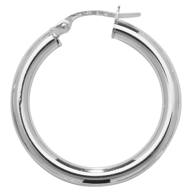 Buy 9ct White Gold Extra Large Plain Hoop Earrings by World of Jewellery