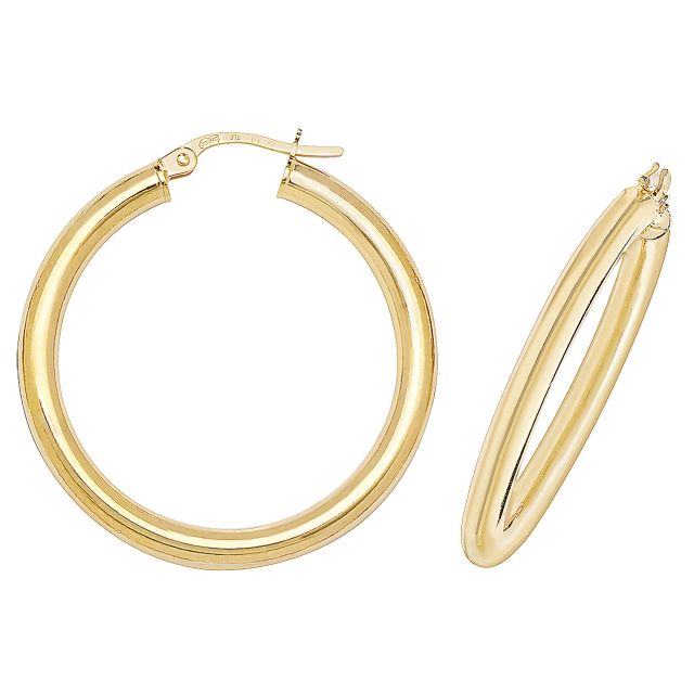 Buy 9ct Yellow Gold 30MM Plain Hoop Earrings by World of Jewellery