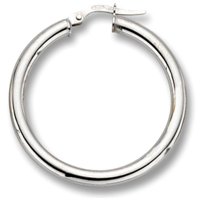 Buy 9ct White Gold 30MM Plain Hoop Earrings by World of Jewellery