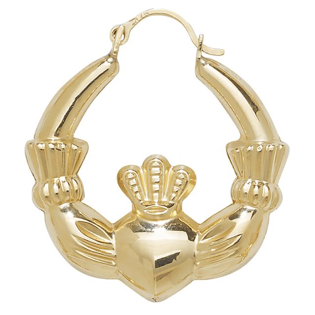 Buy 9ct Yellow Gold Large Claddagh Creole Earrings by World of Jewellery