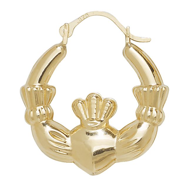 Buy 9ct Yellow Gold Medium Claddagh Creole Earrings by World of Jewellery