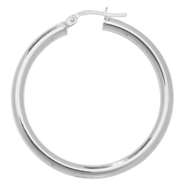 Buy 9ct White Gold Plain Hoop Earrings by World of Jewellery