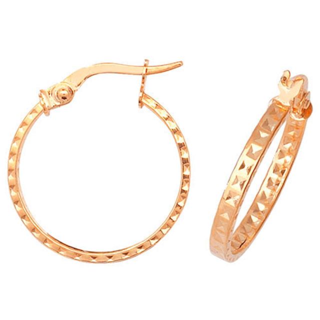 Buy 9ct Yellow Gold Medium 18mm Diamond Cut Patterned Earrings by World of Jewellery