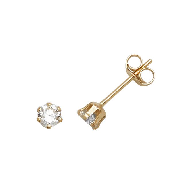 Buy 9ct Yellow Gold 3MM Cubic Zirconia Stud Earrings by World of Jewellery