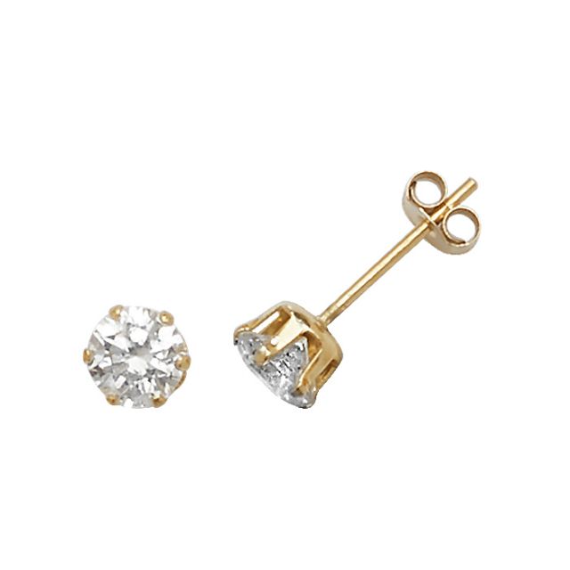 Buy 9ct Yellow Gold 4MM Cubic Zirconia Stud Earrings by World of Jewellery