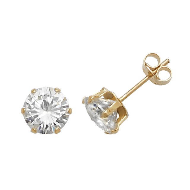 Buy 9ct Yellow Gold 6MM Cubic Zirconia Stud Earrings by World of Jewellery