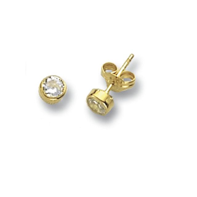 Buy 9ct Yellow Gold 4MM Round Cubic Zirconia Stud Earrings by World of Jewellery