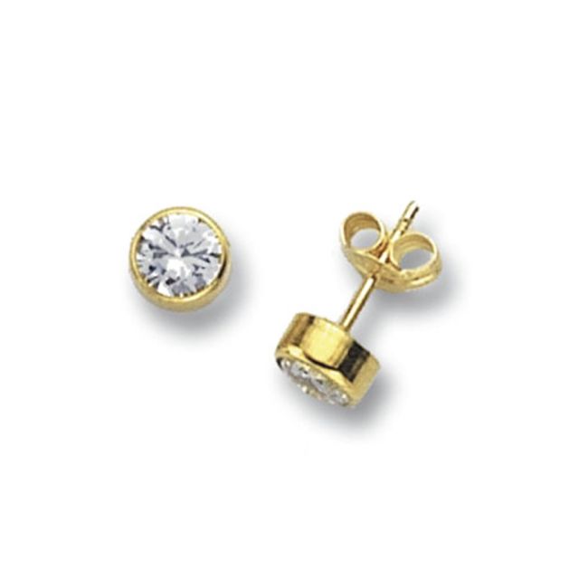 Buy 9ct Yellow Gold 6MM Round Cubic Zirconia Stud Earrings by World of Jewellery