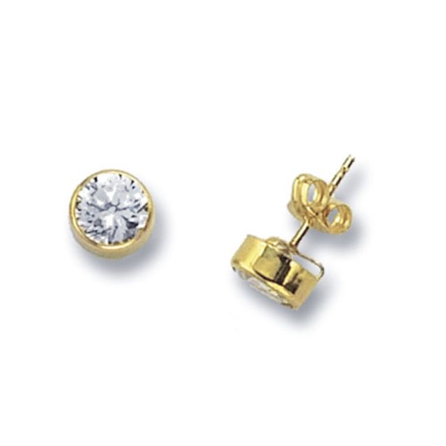 Buy 9ct Yellow Gold 7MM Round Cubic Zirconia Stud Earrings by World of Jewellery