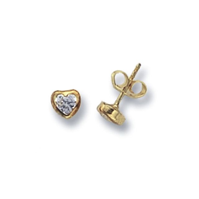 Buy 9ct Yellow Gold Heart Cubic Zirconia Stud Earrings by World of Jewellery