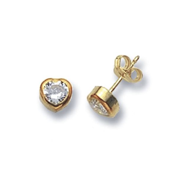 Buy 9ct Yellow Gold Heart Cubic Zirconia Stud Earrings by World of Jewellery