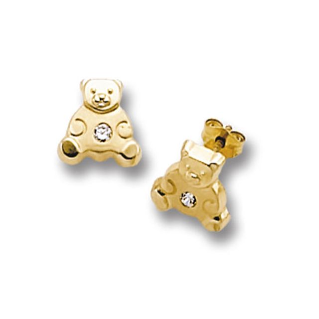 Buy 9ct Yellow Gold Teddy Bear With Cubic Zirconia Stud Earrings by World of Jewellery