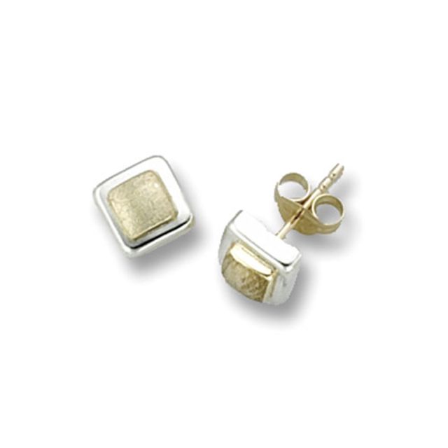 Buy 9ct Yellow & White Gold Square Stud Earrings by World of Jewellery