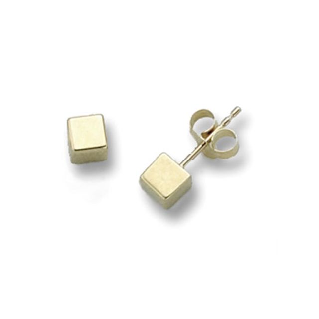 Buy 9ct Yellow Gold Cube Stud Earrings by World of Jewellery