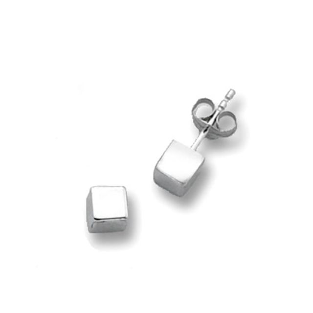 Buy 9ct White Gold Cube Stud Earrings by World of Jewellery