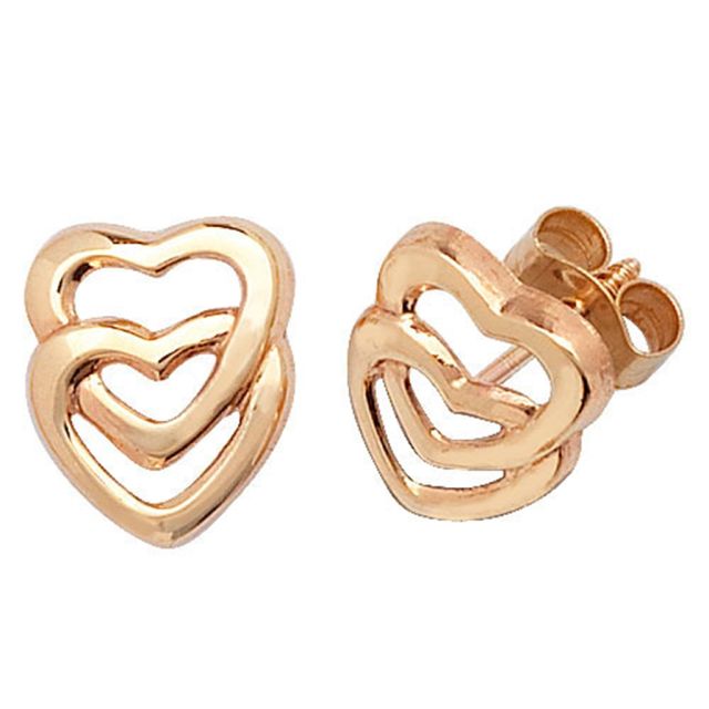 Buy 9ct Yellow Gold Double Heart Stud Earrings by World of Jewellery