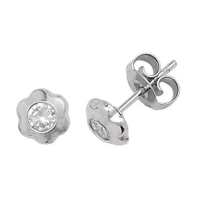 Buy 9ct White Gold Daisy With Cubic Zirconia Stud Earrings by World of Jewellery