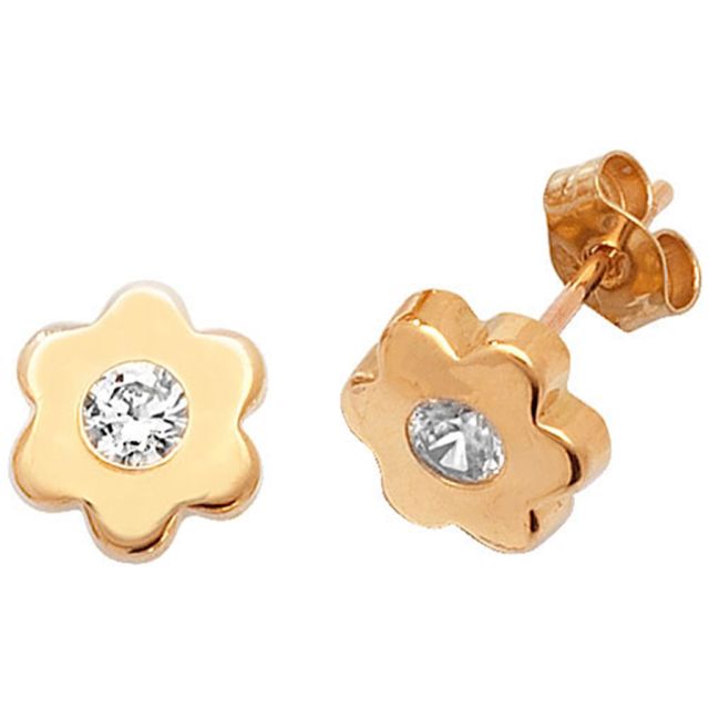 Buy 9ct Yellow Gold Daisy With Cubic Zirconia Stud Earrings by World of Jewellery