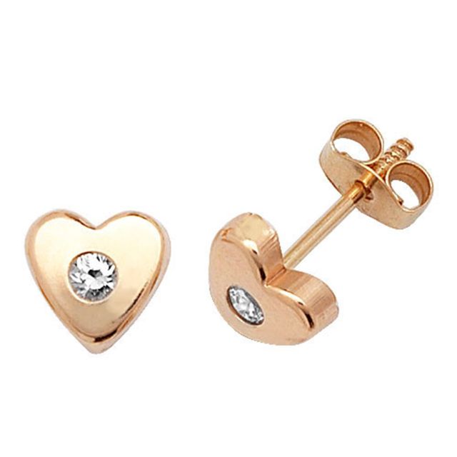 Buy 9ct Yellow Gold Heart With Cubic Zirconia Stud Earrings by World of Jewellery