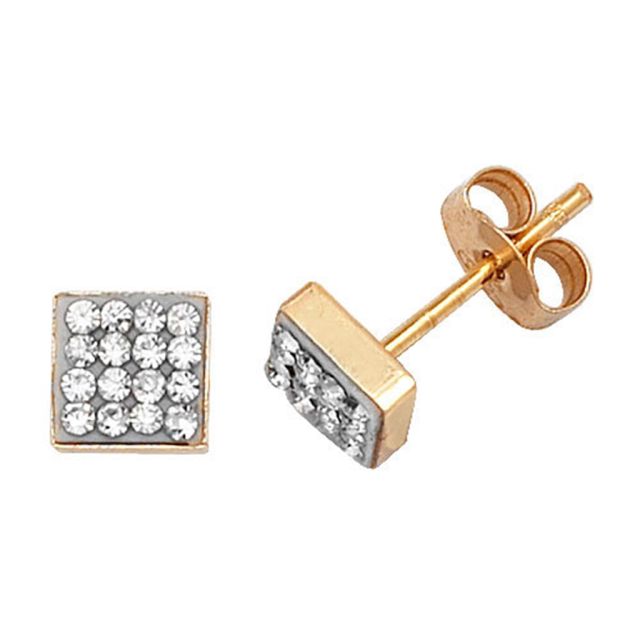 Buy 9ct Yellow Gold Square Cubic Zirconia Stud Earrings by World of Jewellery