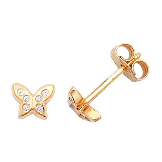 Buy 9ct Yellow Gold Cubic Zirconia Butterfly Stud Earrings by World of Jewellery