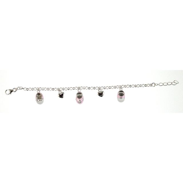 Buy Childrens Sterling Silver Pink Shoe & Heart Bracelet by World of Jewellery