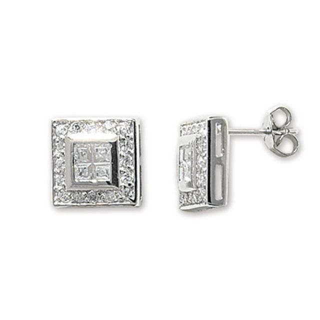 Buy Sterling Silver Cubic Zirconia Square Stud Earrings by World of Jewellery