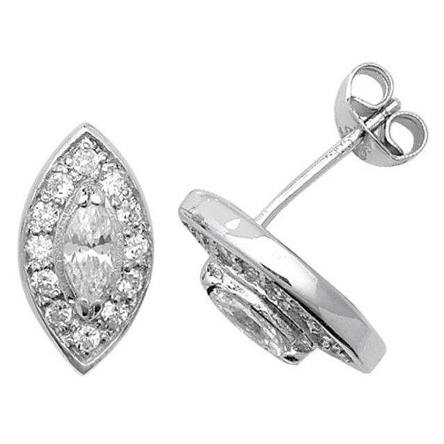 Buy Sterling Silver Cubic Zirconia Marquise Stud Earrings by World of Jewellery