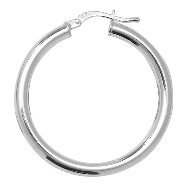 Buy Sterling Silver 4MM Thick 32MM Hoop Earrings by World of Jewellery