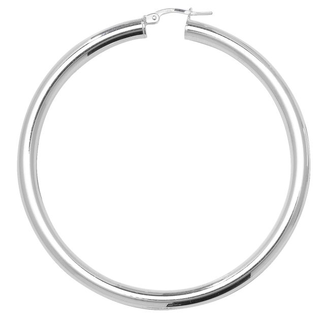 Buy Sterling Silver 4MM Thick 60MM Hoop Earrings by World of Jewellery