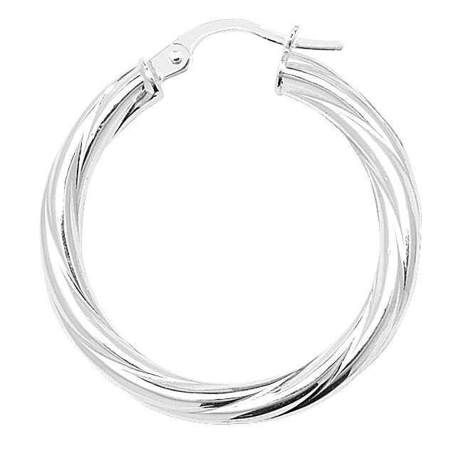 Buy Sterling Silver Twisted 3MM Thick 27MM Hoop Earrings by World of Jewellery