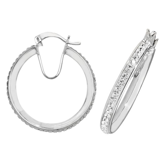 Buy Sterling Silver 25MM Crystal Hoop Earrings by World of Jewellery