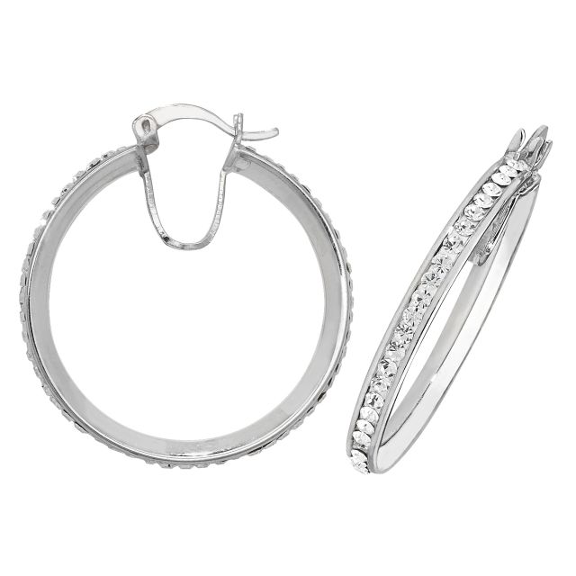 Buy Sterling Silver 30MM Crystal Hoop Earrings by World of Jewellery