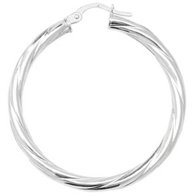 Buy Sterling Silver Twisted 3MM Thick 37MM Hoop Earrings by World of Jewellery