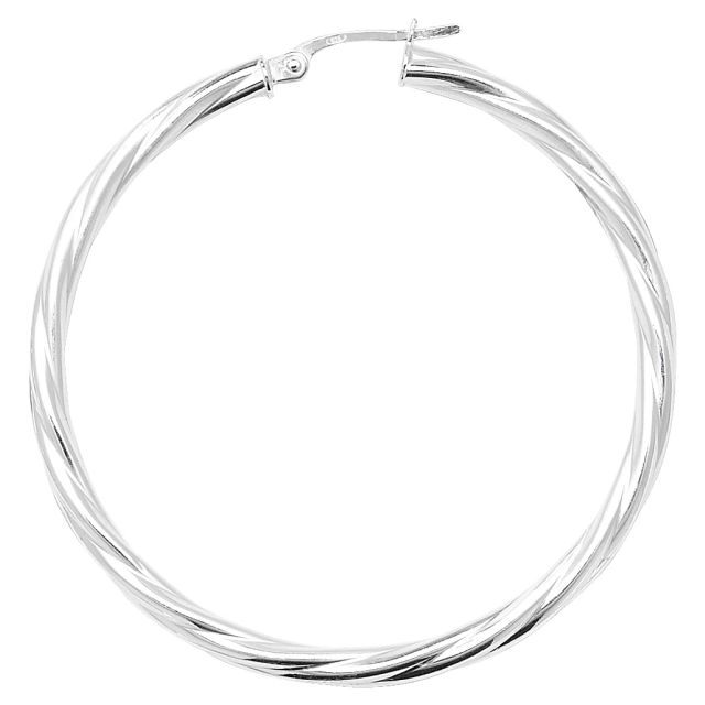 Buy Sterling Silver Twisted 3MM Thick 47MM Hoop Earrings by World of Jewellery