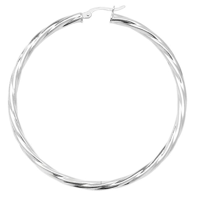 Buy Sterling Silver Twisted 3MM Thick 57MM Hoop Earrings by World of Jewellery