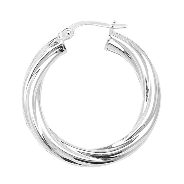 Buy Sterling Silver Twisted 4MM Thick 30MM Hoop Earrings by World of Jewellery