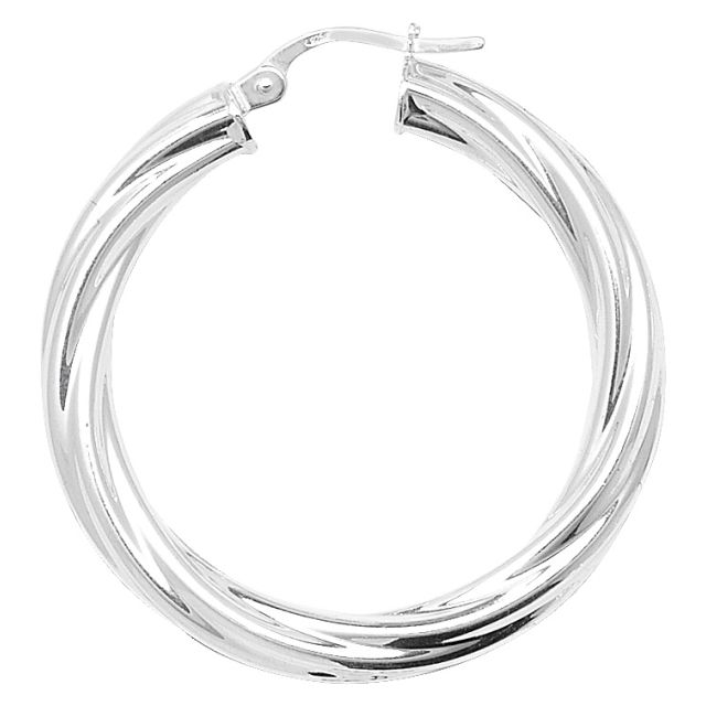 Buy Sterling Silver Twisted 4MM Thick 34MM Hoop Earrings by World of Jewellery