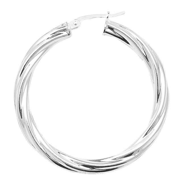 Buy Sterling Silver Twisted 4MM Thick 40MM Hoop Earrings by World of Jewellery