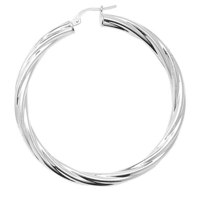 Buy Sterling Silver Twisted 4MM Thick 50MM Hoop Earrings by World of Jewellery