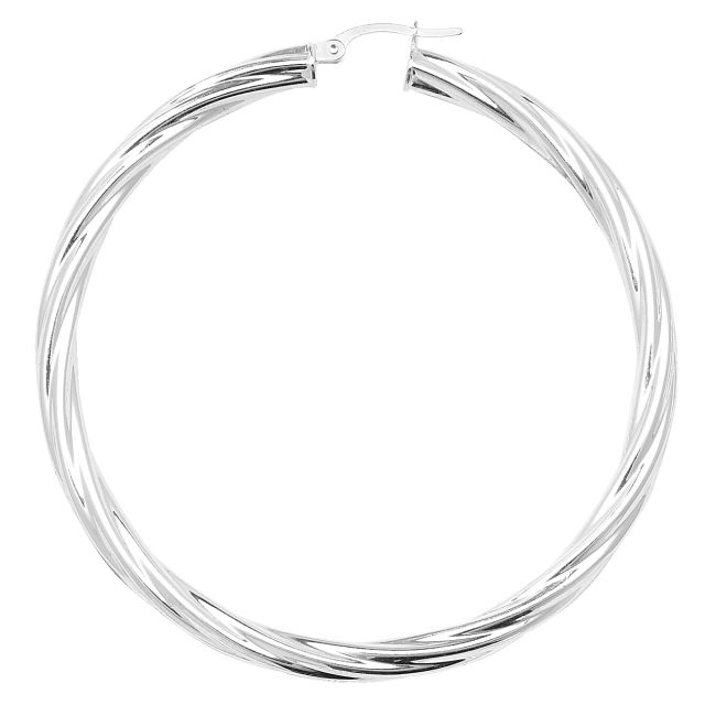 Buy Sterling Silver Twisted 4MM Thick 60MM Hoop Earrings by World of Jewellery