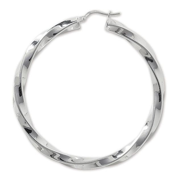 Buy Sterling Silver Chunky Twisted 4MM Thick 50MM Hoop Earrings by World of Jewellery