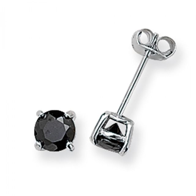 Buy Sterling Silver 5MM Black Cubic Zirconia Round Stud Earrings by World of Jewellery